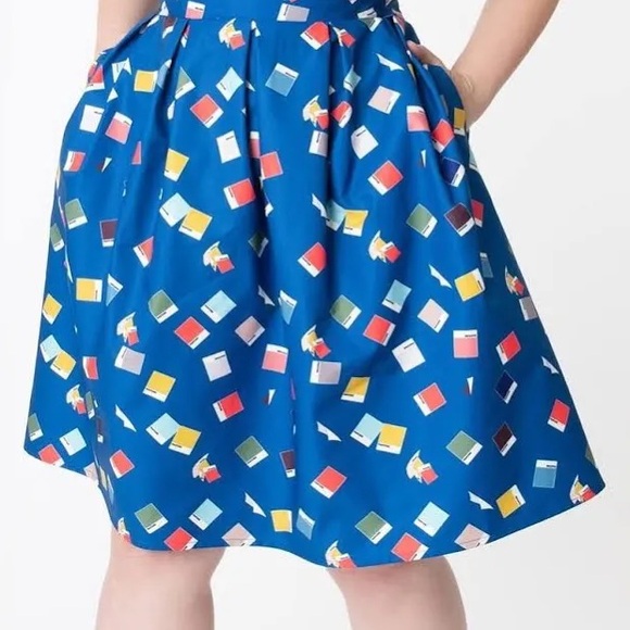 Unique Vintage x Pantone Blue Color Chips Jayne Swing Skirt - Picture 7 of 7